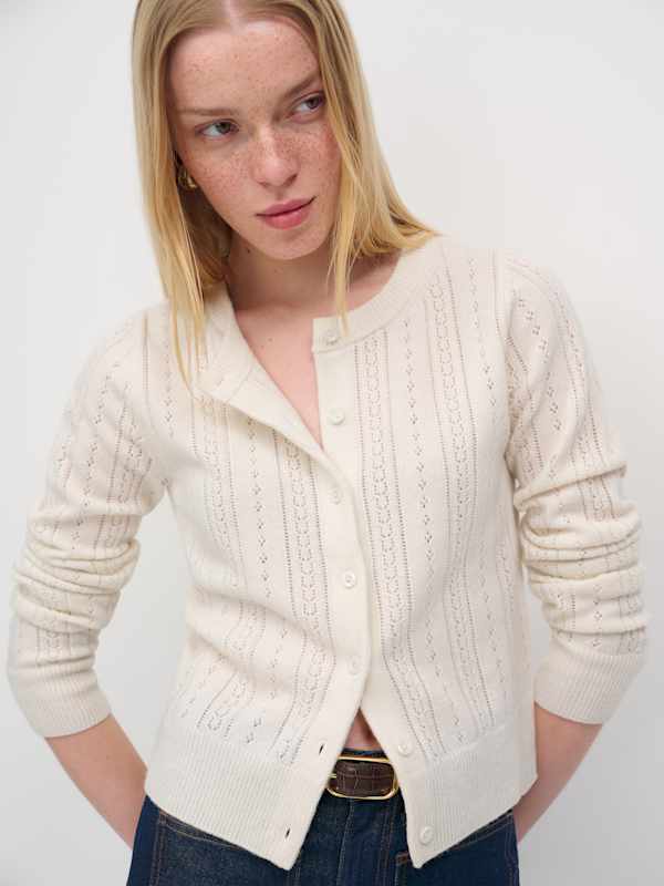 Hannah Crew Cardigan - Arctic Pointelle